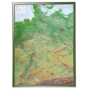 Georelief Landkarte Deutschland (77x57) 3D Reliefkarte mit Holzrahmen