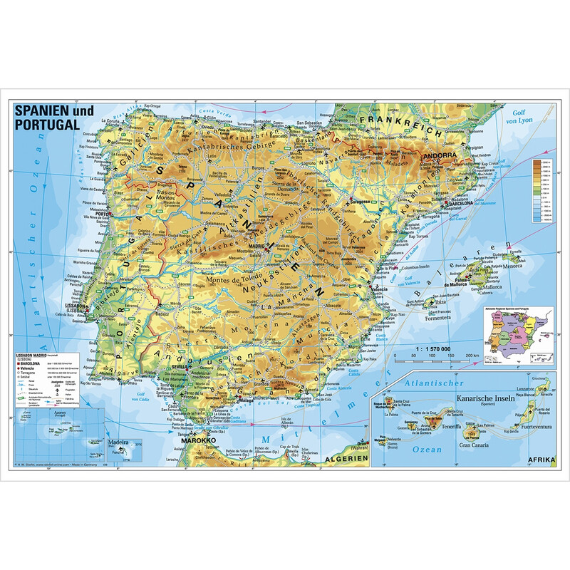Mapa parede faibo espanha e portugal plastificiado enrola