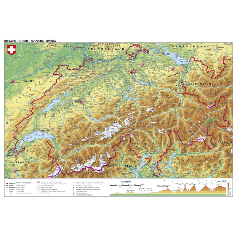 Stiefel Landkarte Schweiz physisch (98 x 68 cm)